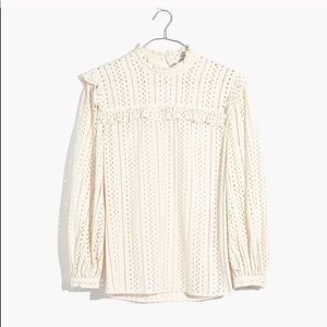 Madewell mock neck eyelet ruffle top in cream